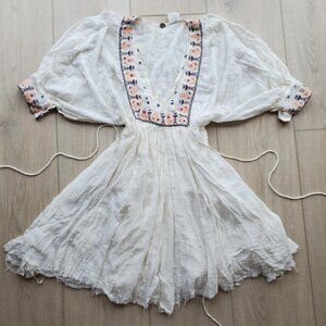 Free People White Cotton Blend Mini Dress Embroidered Size XS